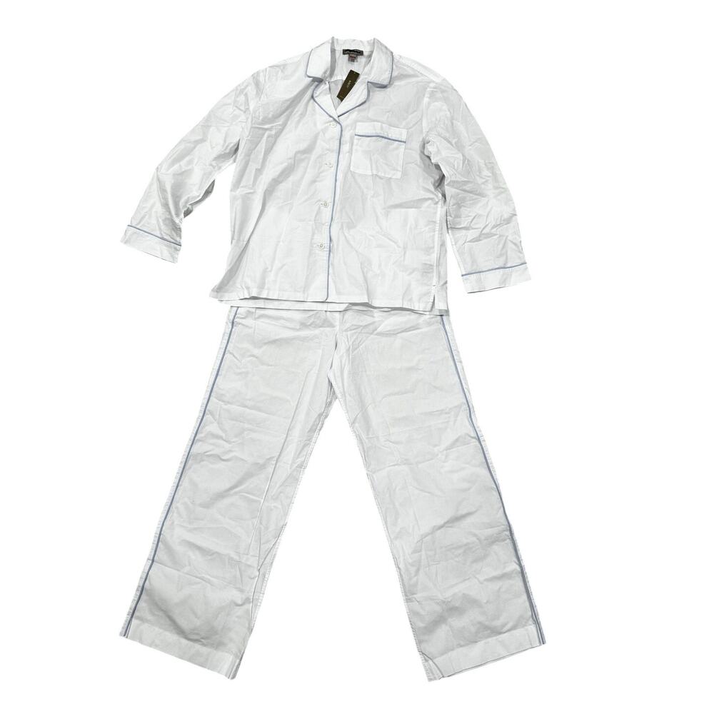 J.Crew Classic Cozy Pajama Pant Set End-on-End Cotton White Size S - Picture 13 of 15